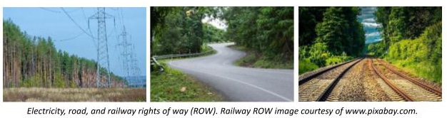 electricity, road, and railway rights of way (ROW)