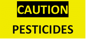 a caution sign with the word pesticides