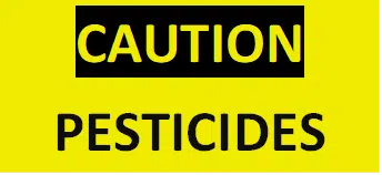 a caution sign with the word pesticides